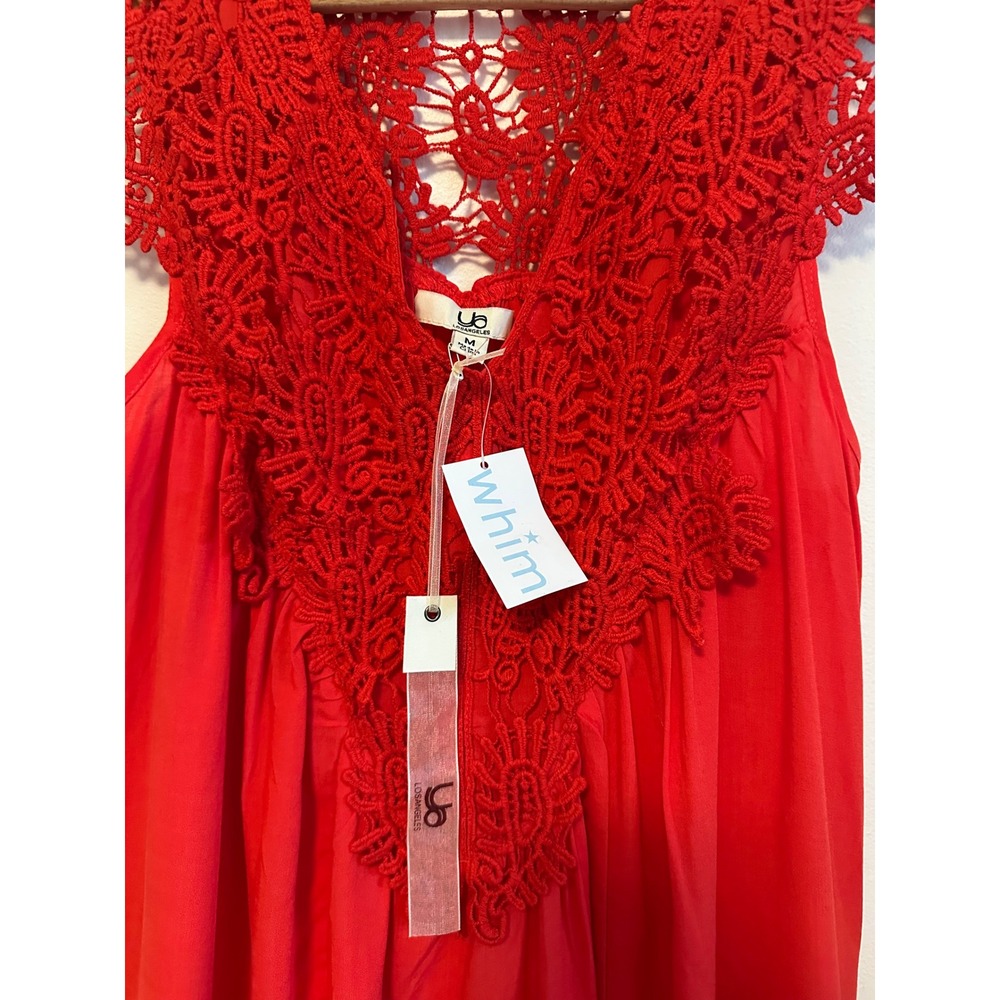 NWT Ya Los Angeles Red Crochet Lace Boho Mini Dress Sleeveless V-Neck | Medium - Picture 4 of 9